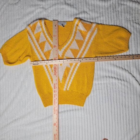 Vintage Nannell Yellow White Sweater S Angora Knit Puff Sleeve Grandmacore Top‎ - Picture 5 of 6